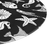 魚のモチーフ：白黒柄 カッティングボード (角)