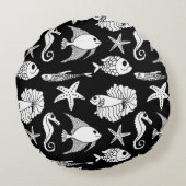 魚のモチーフ：白黒柄 ラウンドクッション (裏面)
