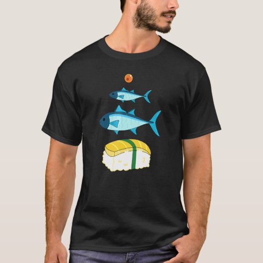 魚のライフサイクル握り寿司 Tシャツ (正面)