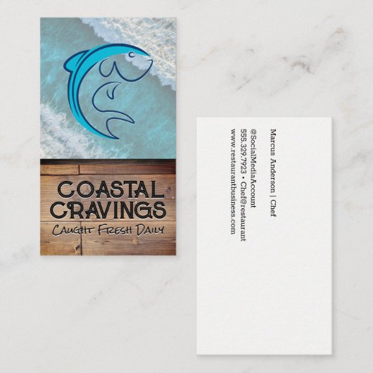 魚のロゴ | 海背景 名刺 (正面/裏面)