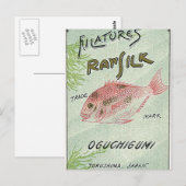 魚のヴィンテージ日本のシルクラベル ポストカード (正面/裏面)