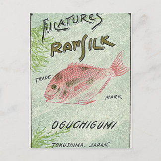 魚のヴィンテージ日本のシルクラベル ポストカード