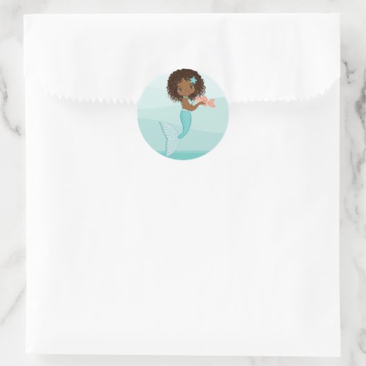 魚の丸いステッカー付きアフリカ系アメリカ人マーメイド ラウンドシール (バッグ)