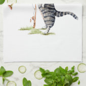 魚の付いた猫 キッチンタオル (折り畳み)