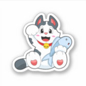 魚の付いた猫 シール (正面)