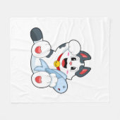 魚の付いた猫 フリースブランケット (正面(横))