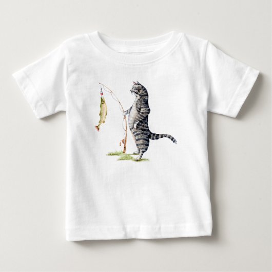 魚の付いた猫 ベビーTシャツ (正面)