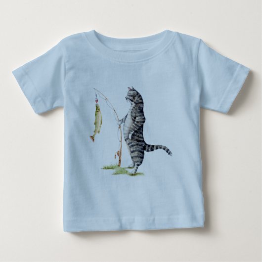 魚の付いた猫 ベビーTシャツ (正面)