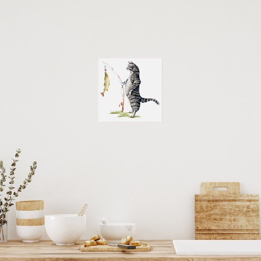 魚の付いた猫 ポスター (キッチン)