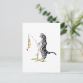 魚の付いた猫 ポストカード (スタンド正面)