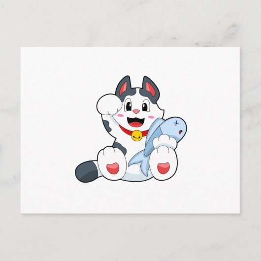 魚の付いた猫 ポストカード (正面)