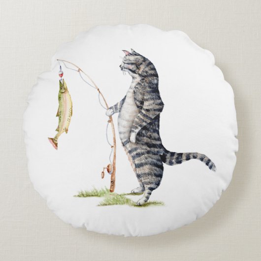 魚の付いた猫 ラウンドクッション (正面)