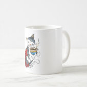 魚の入れ墨でコーヒーを飲む猫キャット&コーヒー コーヒーマグカップ (正面右)