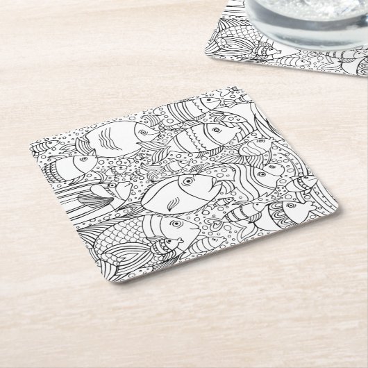 魚の刺激を受けたな学校 スクエアペーパーコースター (アングル)