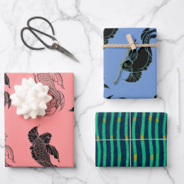 魚の包日本の装紙平板セット ラッピングペーパーシート