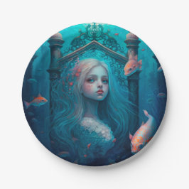 魚の可愛い壁時計と泳ぐ人魚の紙 ペーパープレート