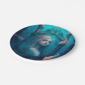 魚の可愛い壁時計と泳ぐ人魚の紙 ペーパープレート (アングル)