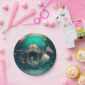 魚の可愛い壁時計と泳ぐ人魚の紙 ペーパープレート (パーティー)