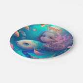 魚の可愛い壁時計と泳ぐ人魚の紙 ペーパープレート (アングル)