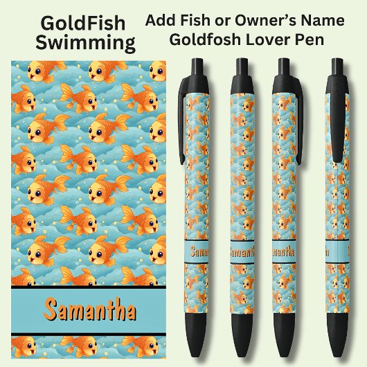 魚の名前またはオーナーの名前を追加，泳ぐ金魚 黒ボールペン
