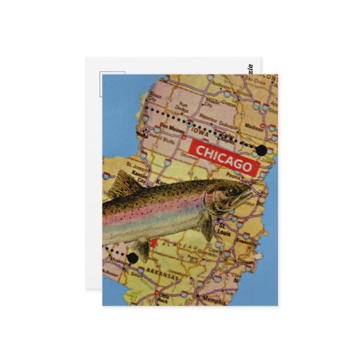 魚の地図のコラージュ ポストカード (正面/裏面インサイチュ)