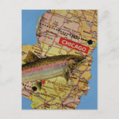 魚の地図のコラージュ ポストカード (正面)