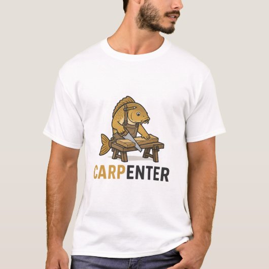 魚の大工ジョークデザイン Tシャツ (正面)