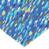 魚の学校，ダークブルー，白とターコイズ ショートテーブルランナー (コーナー)