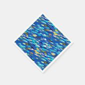 魚の学校，ダークブルー，白とターコイズ スタンダードカクテルナプキン (角)
