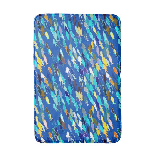 魚の学校,ダークブルー,白とターコイズ バスマット (正面縦)