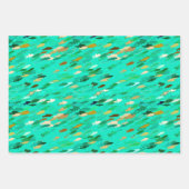 魚の学校，紺色，水色とターコイズ ラッピングペーパーシート (正面2)