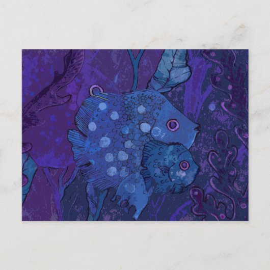 魚の家族、水中海動物芸術海軍ブルー ポストカード (正面)