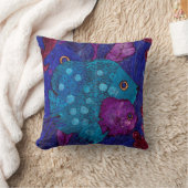 魚の家族，水中，青と紫 クッション (ブランケット)