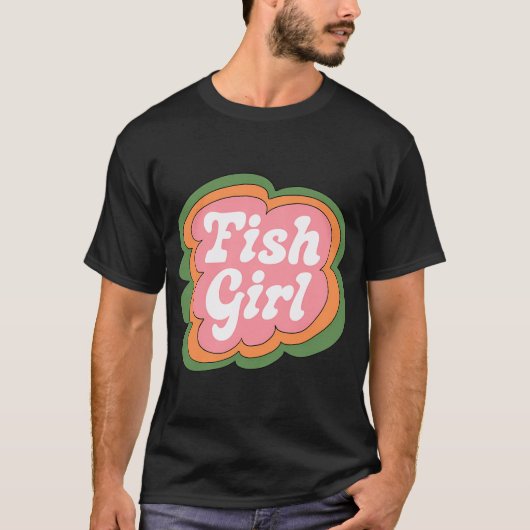 魚の少女 (緑地にピンク) Tシャツ (正面)