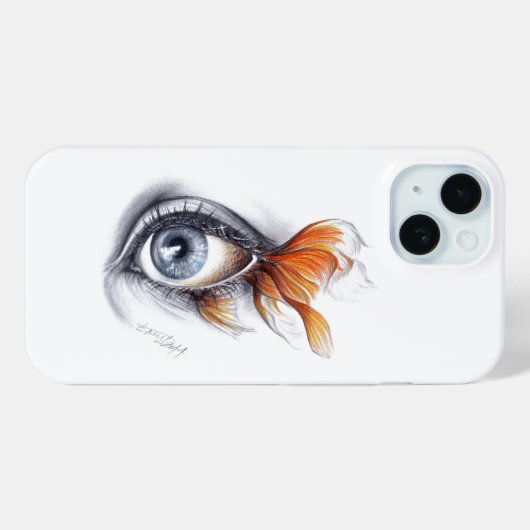 魚の尾と目のシュールスケッチアート Case-Mate iPhoneケース (裏面 (横))