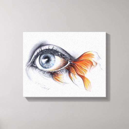 魚の尾を持つ目 超現実主義の描画アート キャンバスプリント (正面)