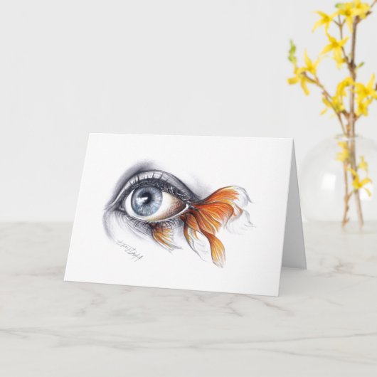 魚の尾超現実的な芸術の挨拶状と注目して下さい カード (黄色い花)