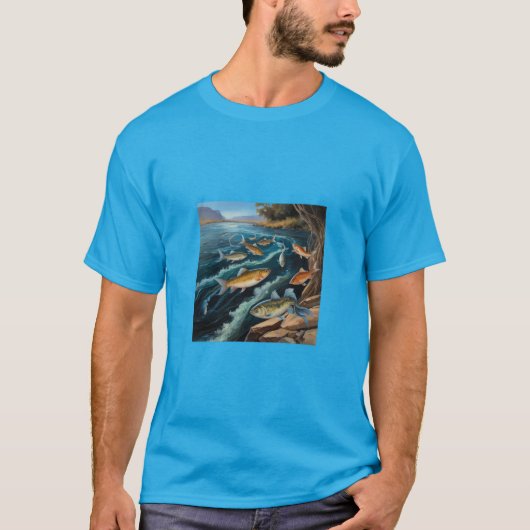 魚の川の水花絵を描の Tシャツ (正面)