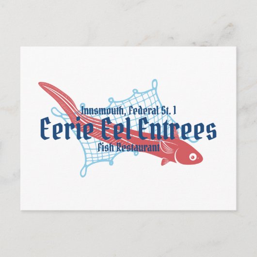 魚の店を覗くウナギのエリー ポストカード (正面)