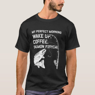 魚の恋人の朝のルーチン目覚めコーヒーサーモンF Tシャツ