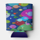 魚の抽象芸術パターカラフルンブルーモノグラム 缶クーラー (裏面)