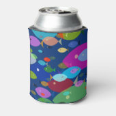 魚の抽象芸術パターカラフルンブルーモノグラム 缶クーラー (缶裏面)