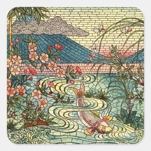 魚の日本のステンドグラスデザイン スクエアシール (正面)