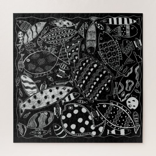 魚の柄の白黒のアーモダント ジグソーパズル (縦)