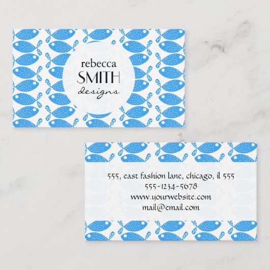 魚の柄，青い魚，魚屋，水族館 名刺 (正面/裏面)
