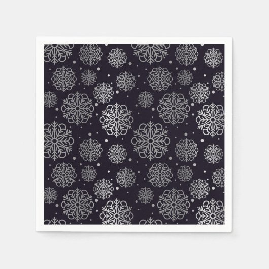 魚の模様が入った銀の雪はかりで測片 スタンダードカクテルナプキン (正面)