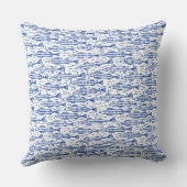 魚の模様のショール – ネイビーブルオン白 クッション (裏面)