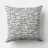 魚の模様のショール – 白に黒 クッション (裏面)