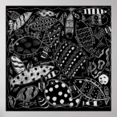 魚の模様の白黒モダンプリント ポスター (正面)