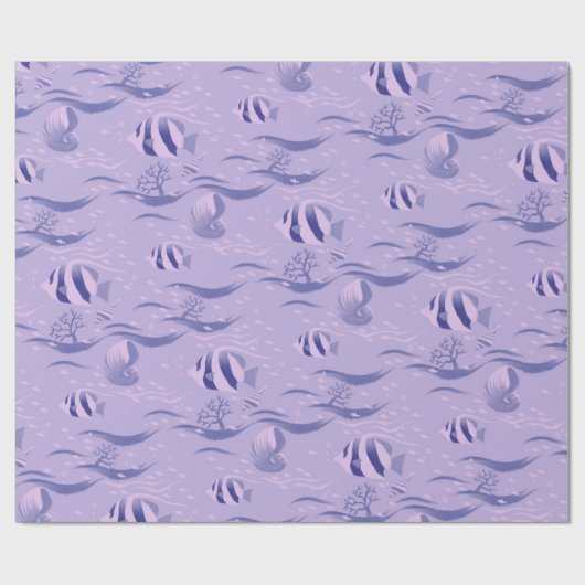 魚の模様を紫色で包む紙 ラッピングペーパー (フラット)